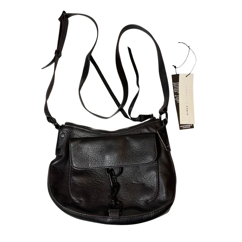 Aimee Kestenberg Essex Crossbody Bag Black Pebbled Leather Adjustable Strap